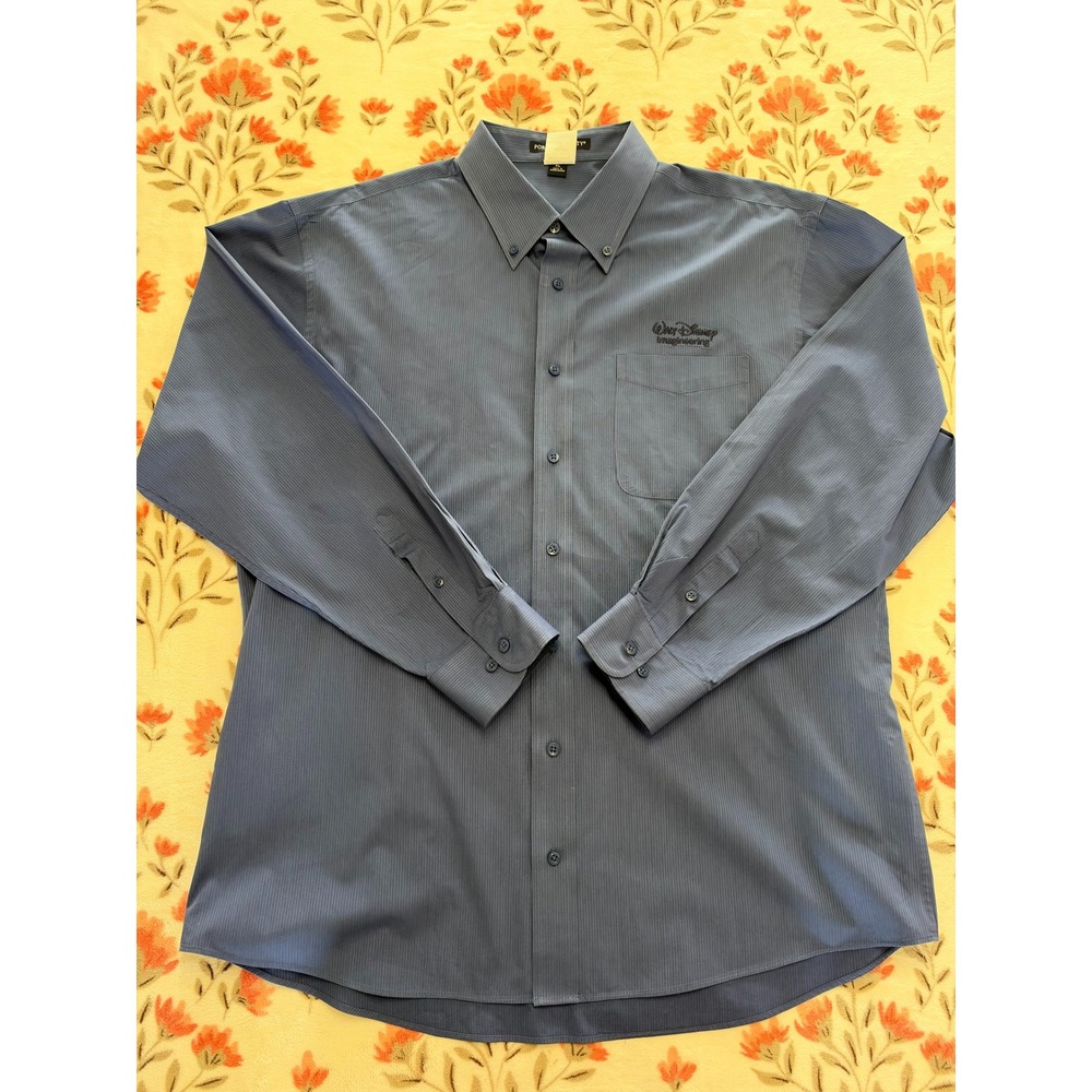 Walt Disney Imagineering Port Authority Mens XL Blue Striped Button Down Shirt